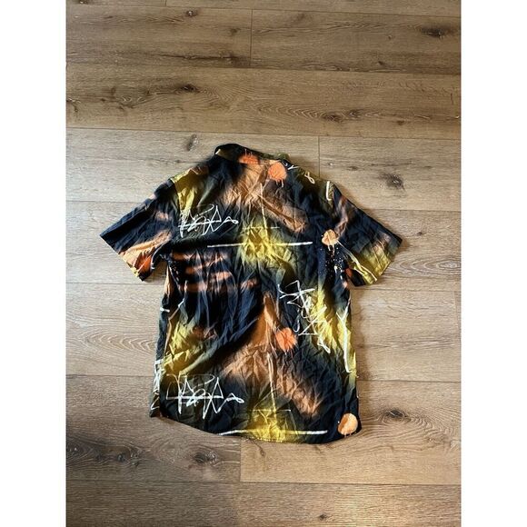 Zara Mens Multicolor Short Sleeve Button Up Graffiti Pattern Shirt Size Large - Picture 2 of 3